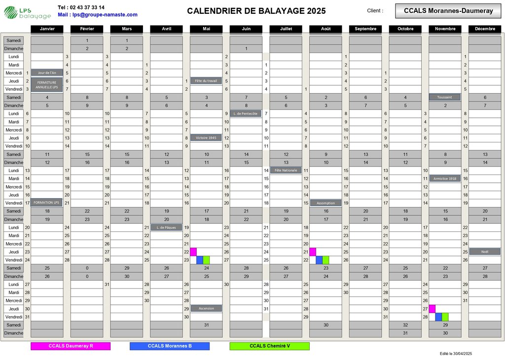 Dates de balayages des rues Dates de balayages des rues