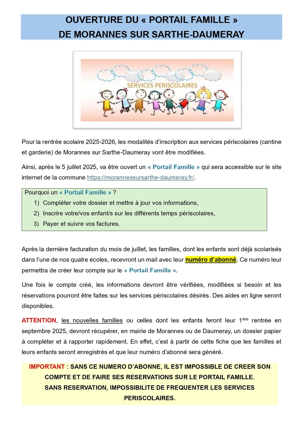 Ouverture du "Portail Famille"