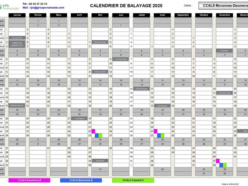 Dates de balayages des rues