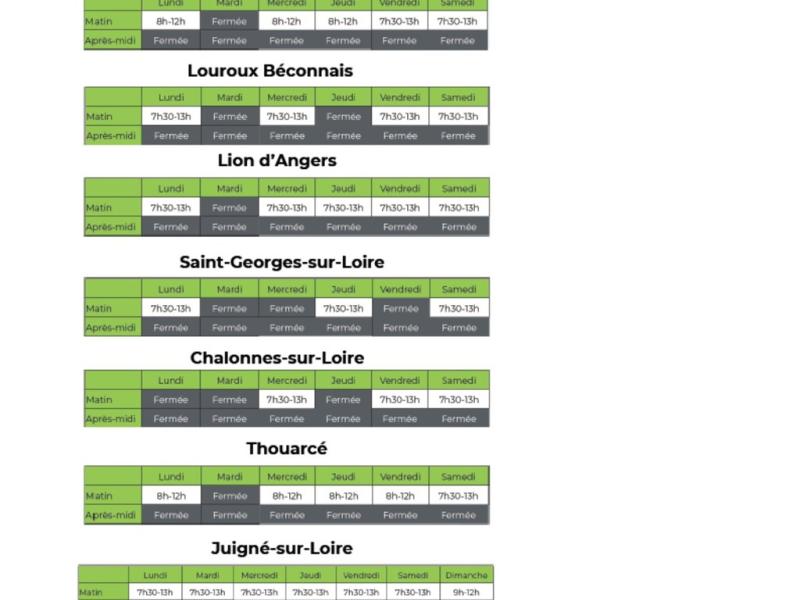 Horaires déchetteries