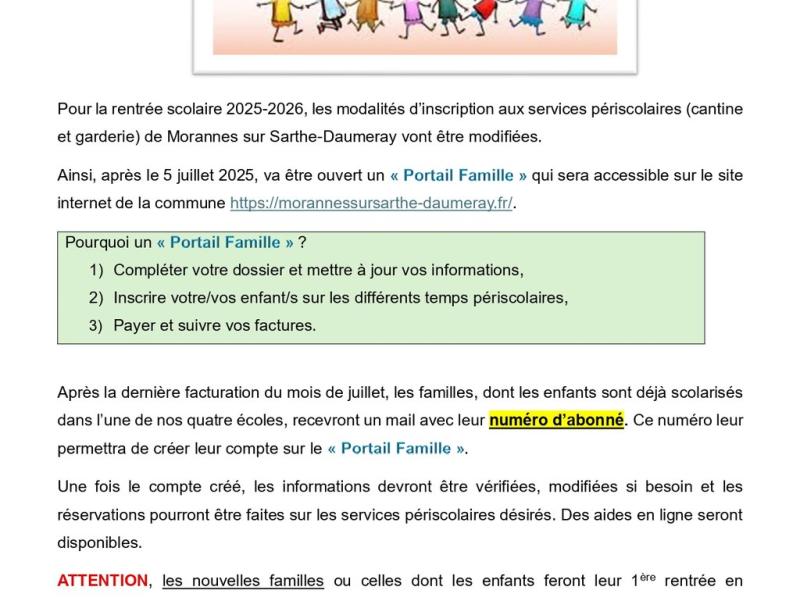 Ouverture du "Portail Famille"